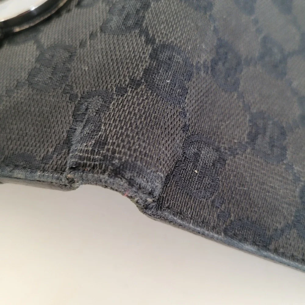 Gucci GG Monogram Canvas Bifold Wallet Black Silver Logo Hardware Made in Italy